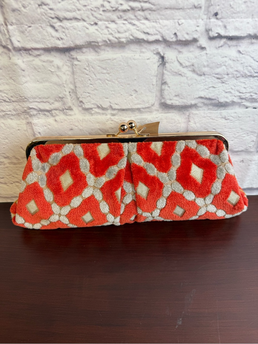 New Glenda Gies Kate Mango Orange Diamond Clutch